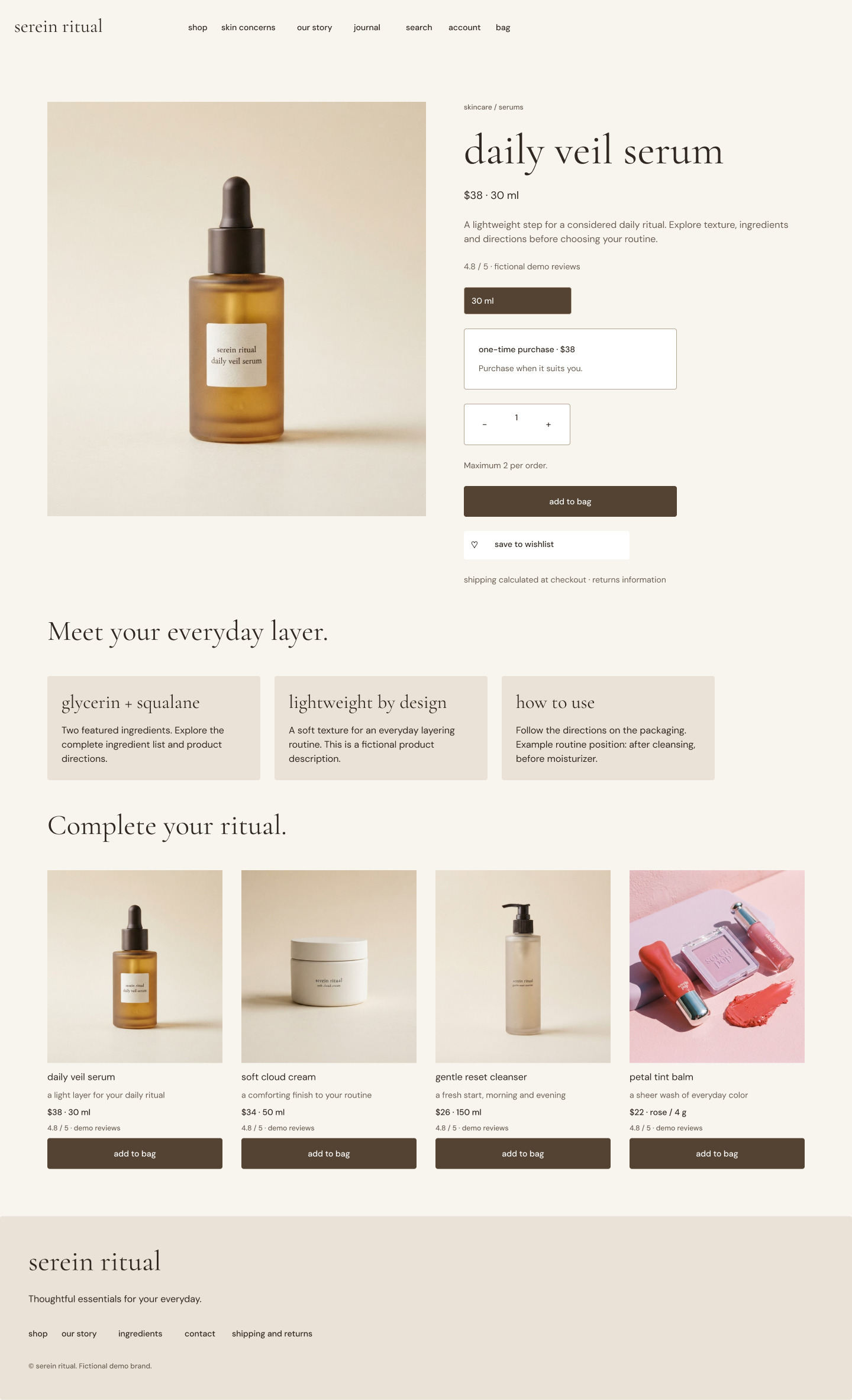 Serein Ritual product detail page